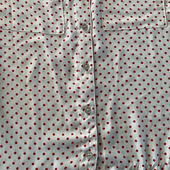 New York & Co, White w /red polka dot blouse, L - Picture 9 of 12